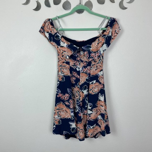 Lovers + Friends Woman's Sz XS Blue Vineyard Floral Off the Shoulder Dress - Picture 12 of 12